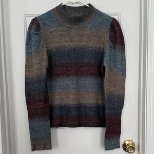 On Twelfth Women's Multicolor Ombre Mockneck Puff Sleeve Sweater Size L